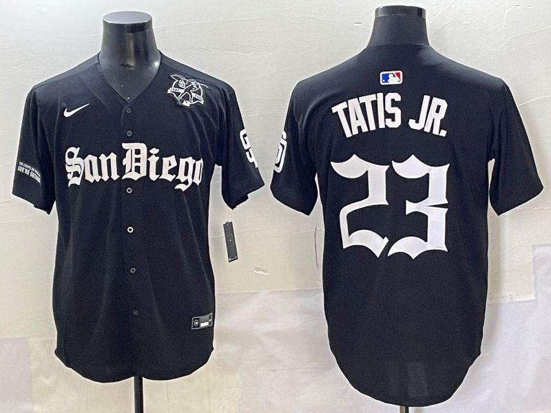 Men 2025 San Diego Padres #23 Tatis jr Black Five generations Joint Name Nike MLB Jersey style 15